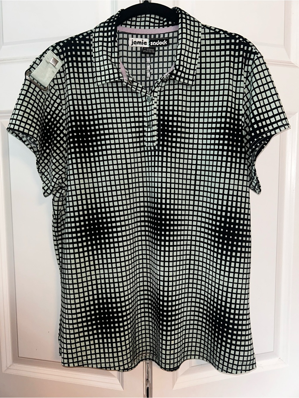 jamie sadock sea green and black Grid Short Sleeve Polo